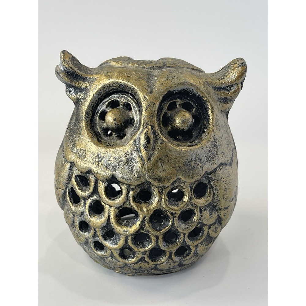 Cast Iron Owl Lantern Mini Tea light Candle Holder 5.5"